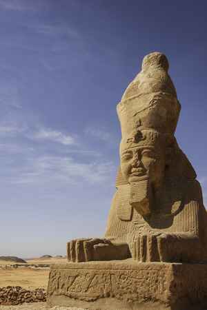 Ancient Sphinx near temple Wadi El Seboua in the Sahara desert, Egypt, Africaの写真素材