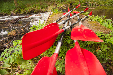 Summer expedition to kayaking the river flowingの写真素材