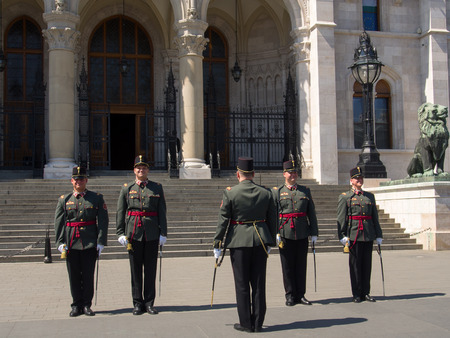 Budapest Hungary April 16 2015: Change the Military Guards outside the building of the Parliamentのeditorial素材