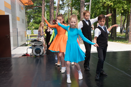 Jozefow, Poland-May 13, 2015:  Children dancing at the show during the festivalのeditorial素材