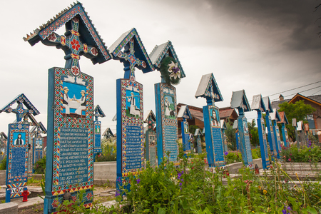 Sapanta, Romania-June 29, 2015: Colorful wooden tombstones in the cemeteryのeditorial素材