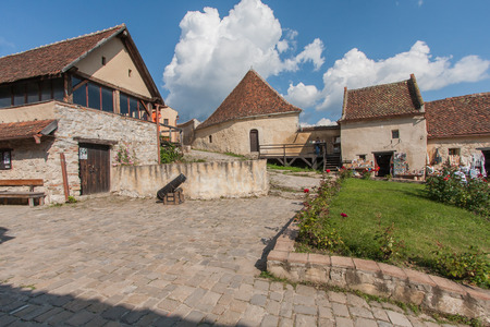 Rasnov, Romania - July 04, 2015: The stone, brick hut inside the medieval castleのeditorial素材