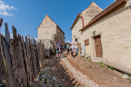 Rasnov, Romania - July 04, 2015: The stone, brick hut inside the medieval castleのeditorial素材