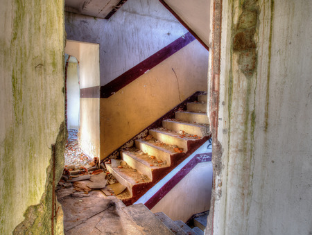 Klomino, Poland - August 28, 2015:  Abandoned Soviet city, destroyed staircase.のeditorial素材