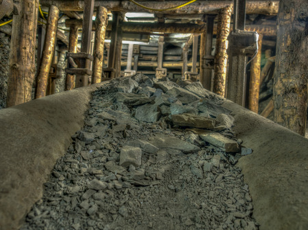 Ruda Slaska, Poland - November 05, 2015: Coal mine. Conveyor working in a mine tunnel.のeditorial素材