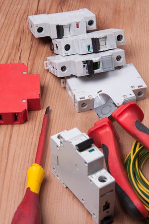 Electric devices and accessories during cables and fuses instalationの写真素材