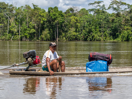 Amazon River, Brazil: - May 07, 2016: Small boat with locals on the Amazon Riverのeditorial素材