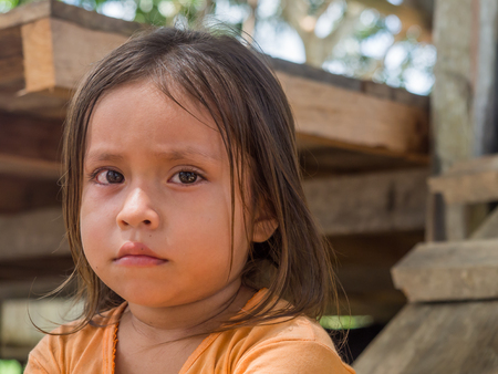 Santa Rita, Peru - May 9, 2016: Portrait of a small girl â an inhabitant of the Peru.のeditorial素材