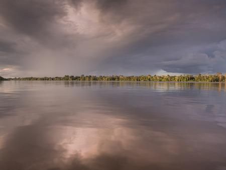 Palmari, Brazil - May 05, 2016: Beatiful, corolful and diversified landscape over the Amazon riverのeditorial素材