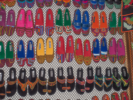 Bogota, Colombia - May 02, 2016: Colorful handicraft on the stallsのeditorial素材