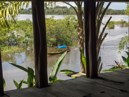 Palmari, Brazil - May 6, 2016: View of the Javari River from the terrace of the hostel.のeditorial素材