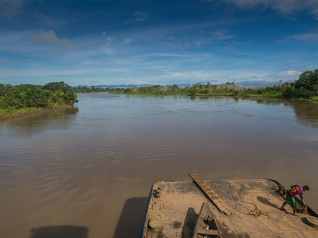 Amazon River, Peru - May 12, 2016: View of the Amazon River from the cargo boat.のeditorial素材
