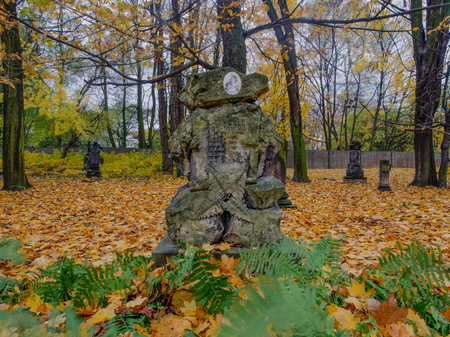 Warsaw, Poland - October 31, 2016: Autumn on the old, monumental, Orthodox cemeteryのeditorial素材