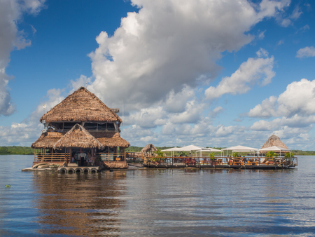 Iquitos, Peru - May 16 2016: Exclusive restaurant on the center of  Amazon River.のeditorial素材