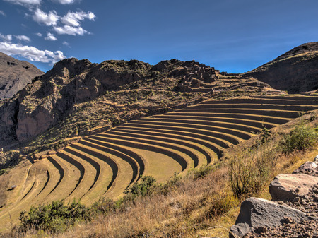 Pisac, Peru - May 19, 2016: Ruins at Pisac in Peru's Sacred Valleyのeditorial素材