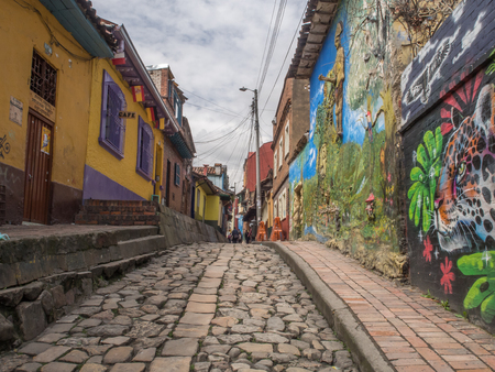 Bogota, Colombia - April 29, 2016:  Colored walls of houses in Bogotaのeditorial素材