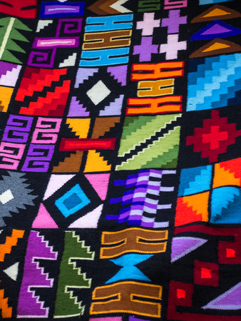 Colorful, beautiful handicraft on the stalls in small town in Peruのeditorial素材