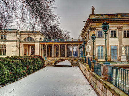 Warsaw, Poland - January 01, 2016: A The â Palace on waterâ in Royal â Lazienkiâ park in a winter sceneのeditorial素材