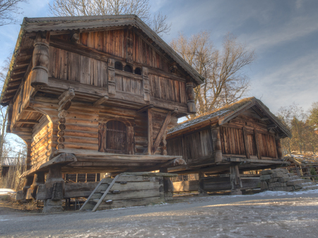 BygdÃ¸y, Norway - February  23, 2016:  Wooden houses inside the open air folk museum in Osloのeditorial素材