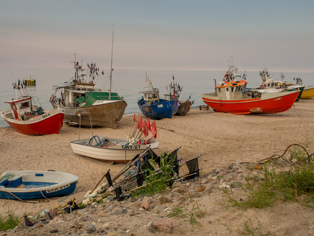 Chlopy, Poland - July 29, 2016: Colourful fishing boats in a  harbour