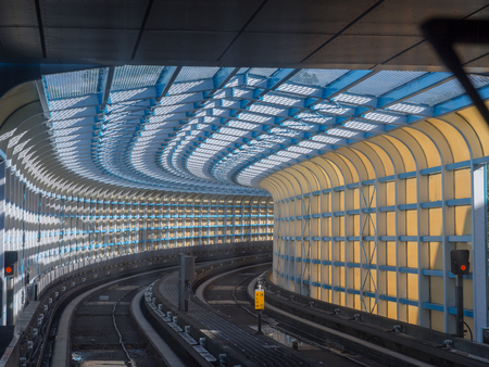Taipei, Taiwan - October 19, 2016: Colourful  tunnel along  brown subway line in Taipeiのeditorial素材