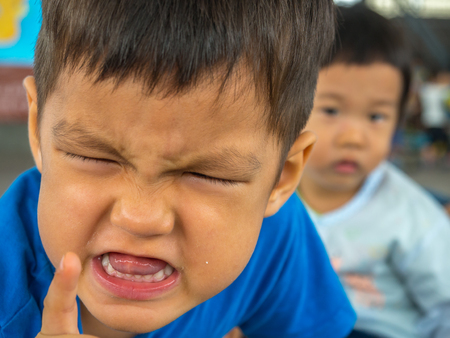 Yilan, Taiwan - October 13, 2016: Little boy making funny facesのeditorial素材