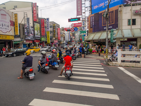 Taipei, Taiwan - October 05, 2016: Street in Taipei with lots of colourful advertising on walls of buildingsのeditorial素材