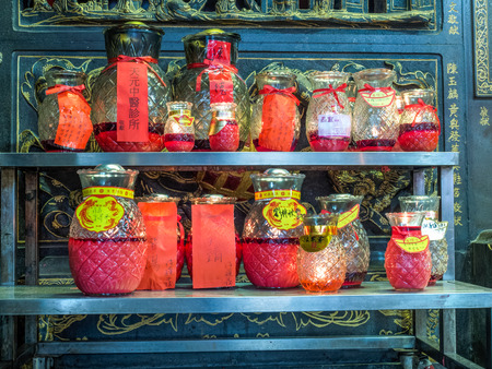 Red candles in a Taoist temple in Taiwanのeditorial素材