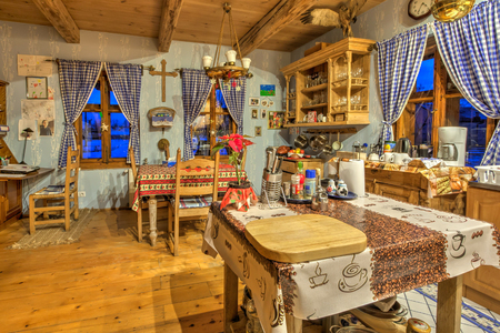 Medrzechow, Poland - January  06, 2017: Colourful room in the log houseのeditorial素材