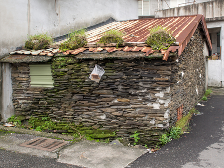 Ilan, Taiwan - October 13, 2016: Wall home built with black, flat stonesのeditorial素材