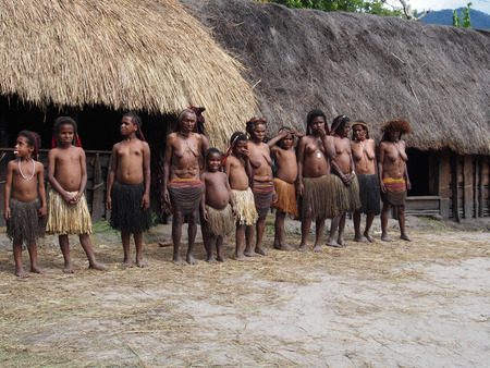 Wamena,  Indonesia - January 23, 2015: Dani tribe Women in their traditional costumesのeditorial素材