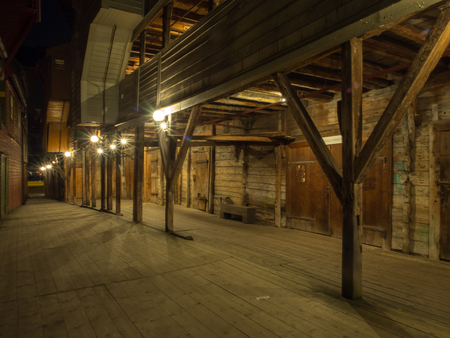 Historic wooden warehouses on Bryggen Wharf, Bergen, Norway, Scandinavia, Europeのeditorial素材