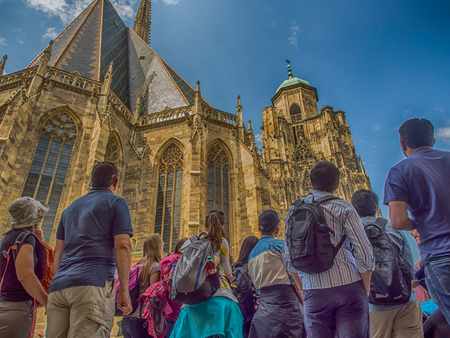 Vienna, Austria - May 23, 2017: Tourist looking for St. Stephen's Cathedral in Viennaのeditorial素材