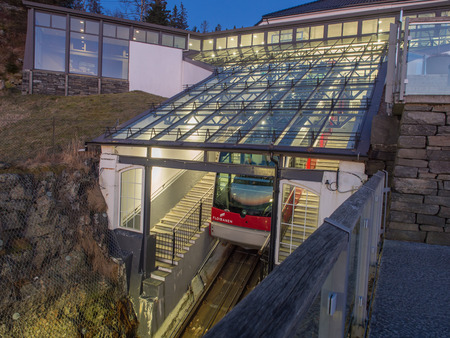 Bergen, Norway - February 11, 2017: The Floibanen funicular stop on the top of Mount Floien in Bergen Norwayのeditorial素材