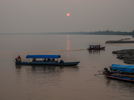 Tapioka Village, Peru: Sunrise over the Amazon riverの写真素材