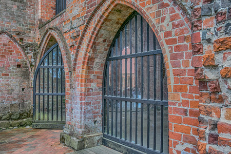 Brandenburg, Germany - June 10, 2017: Metal gate of  Chorin Abbey (German - Kloster Chorin) in Brandenburg.のeditorial素材
