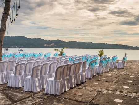 Ambon, Indonesia - February 10, 2018: Weeding party at the luxury resort of tropical Island, Ambon, Maluki, Indonesia. Wedding Set Upのeditorial素材