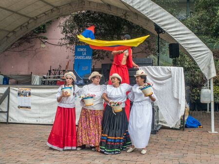 Bogota, Colombia - September 09, 2017: Colombian folk dance group with traditional clothingのeditorial素材