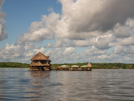 Iquitos, Peru - May 16 2016: Exclusive restaurant on the center of  Amazon River.