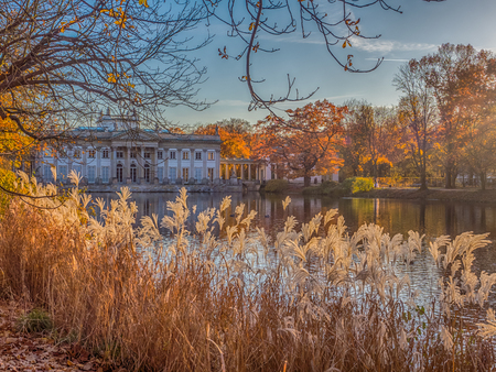Warsaw, Poland - October 31, 2018: Palace on the Isle in the Royal Baths Park in autumn, Baths Park,のeditorial素材