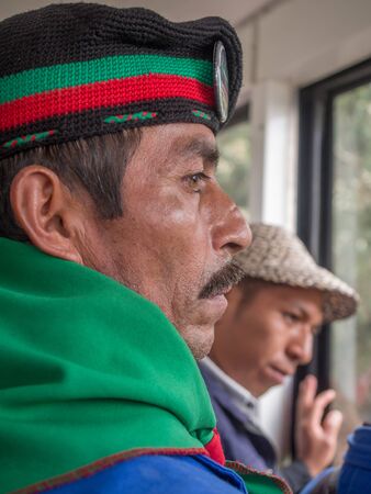 Bogota, Colombia - December 01, 2017: A tribe from the north of Colombia. CXHAB WALA KIWE. Indigenous people of northern Cauca. Territory of Great Town.のeditorial素材