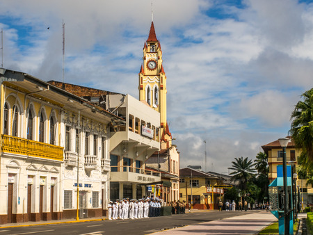 Iquitos, Peru - May 15, 2015: Sunday morning with Peruvian army on the Plaza de Armas (Main square) in Iquitos.のeditorial素材