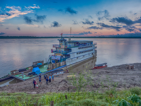 Benjamin Constant, Brazil - September  21, 2018: A passenger ferry and cargo on the Amazon riverのeditorial素材