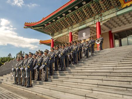 Taipei, Taiwan - October 02, 2016: Taiwanese soldiers wearing various style, ceremonial uniforms on Liberdade square in Taiwan.のeditorial素材