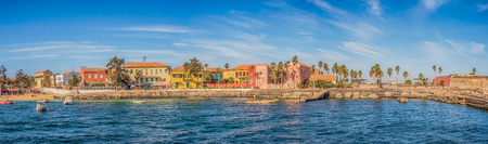Panoramic view of colorful houses on the island Goree. GorÃ©e. Dakar, Senegal. Africa.の写真素材