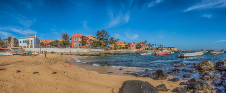 Goree, Senegal- February 2, 2019: Panoramic view of colorful houses on the island Goree. GorÃ©e. Dakar, Senegal. Africa.のeditorial素材