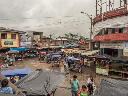 Iquitos, Peru - December 06, 2018:  Belen Market. During the high water season this part of bazaar is covered with water. Latin America. BelÃ©n Mercado.のeditorial素材