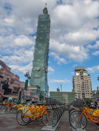 Taipei, Taiwan - October 02, 2016: Taipei 101. Landmark supertall skyscraper in Xinyi District.のeditorial素材