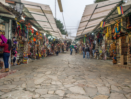 Bogota, Colombia - April 29, 2016: Local bazaar on the Monserrate Hill In Bogota. Stand with souvenirs and local product.のeditorial素材