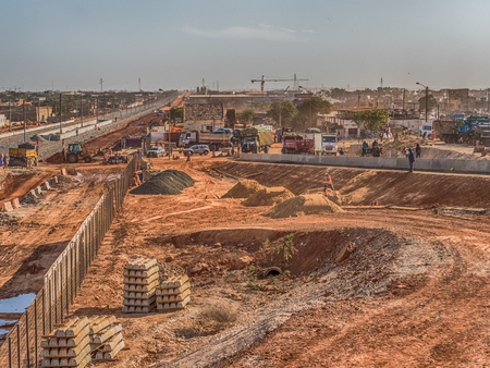 Dakar, Senegal - Feb 02, 2019: Construction of new railway tracks between the city of Dakar and the airport.のeditorial素材